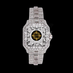 Reloj de cuarzo con diamante moissanita de alta calidad y cristal de zafiro, reloj de pulsera de lujo de acero inoxidable disponible para la venta - Product Image 1