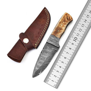 Cuchillo de caza de acero de Damasco con punta de gota y mango de madera, espesor de hoja de 0.6mm, calidad DIY, precio asequible. - Product Image 3