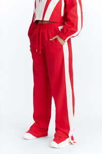 Pantalon de survêtement unisexe léger en tissu coupe-vent avec empiècements contrastants rouges, style streetwear, fournisseur en gros, pantalon pour homme - Product Image 2