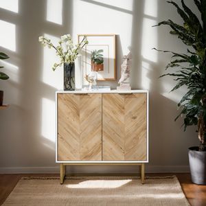 Mobile Moderno Bianco e Oro con 2 Ante, Credenza per Soggiorno e Sala da Pranzo - Product Image 3