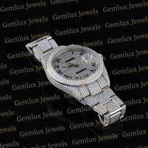 Diseño de moda Dial romano Fecha automática Full White Iced Out D VVS Moissanite Diamond Hip Hop Reloj para hombres - Product Image 4