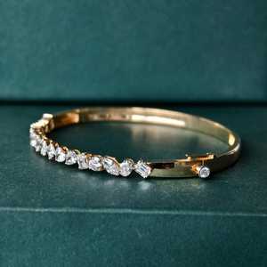 Lab Grown Diamond <b>Bangle</b> Bracelet 14k <b>Solid</b> <b>Gold</b> Multi Shapes Cut Diamond Bracelet For Unisex Jewelry Promise Gift For Partner - Product Image 5