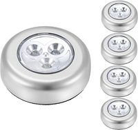 3 petites lampes de nuit tactiles à LED, sans fil, alimentées par batterie, éclairage rond pour placard, armoire, avec autocollant