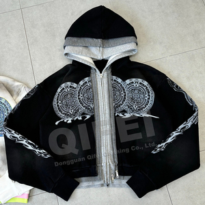 Chaqueta con cremallera personalizada, corte oversize, con triple capa de algodón grueso, estilo streetwear, corte boxy, capucha con cremallera, alta calidad - Product Image 3