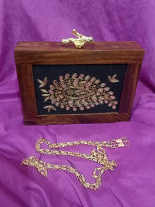 Bolso de mano de lujo para mujer, bolso de mano de noche de madera bordado, monedero de lujo y patrón de caja - Product Image 6