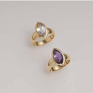 Bague classique en améthyste naturelle sertie de laiton, faite à la main, avec pierre précieuse marquise, pour femme, vente en gros - Product Image 2