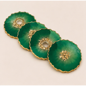 Custom Logo Geode Resin <b>Coaster</b> Set Luxury Design <b>Green</b> Epoxy <b>Coasters</b> with Gold Foil Irregular Agate Slice Drink Mats Wholesale - Product Image 4