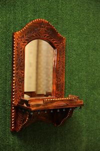 Handcrafted Carved Wooden Vertical Mirror <b>Frame</b> <b>Wall</b> Mounted Decorative Hanging Mirror Rack Rustic Floral Decor - Product Image 1