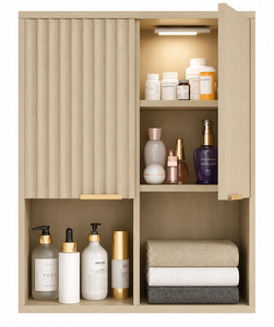 Armoire de rangement minimaliste en teck massif pour l'espace au-dessus des toilettes - Product Image 1