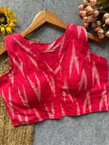 Designer Ikkat Handloom Cotton Print With Fancy Botton Boat Neck And Front Hook Open Style <b>Readymade</b> <b>Blouse</b> - Product Image 6