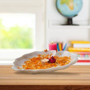 Plateau en marbre en forme de feuille pour la décoration de la maison |   Pièce maîtresse de table basse |   Bol à fruits secs et fruits secs |   Porte-bougie |   Décoratif - Product Image 4