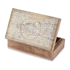 Boîte à bijoux de luxe en bois de manguier rectangle blanc avec impression de vernissage boîtes en bois et bambou manipulées - Product Image 1