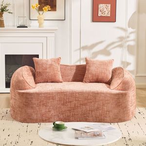 Divano curvo rosa a due posti con braccioli per appartamenti di piccole dimensioni, include due cuscini - Product Image 4