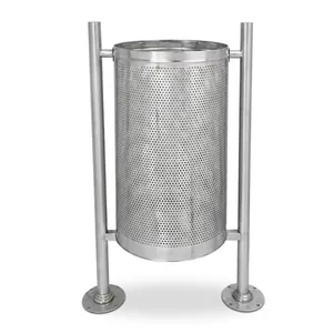 Stainless Steel Perforated Outdoor Waste <b>Bin</b> with Dual Post Stand for Park Garden Street Commercial Area Waste <b>Bin</b> Metal - Product Image 1