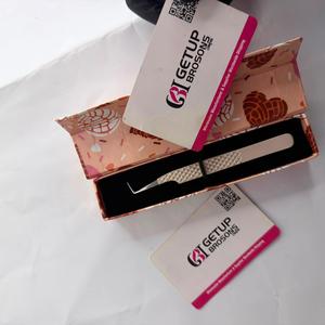 Pince à cils en acier inoxydable à pointe en fibre argentée, pour volume russe à 90 degrés, finition poudrée couleur nude, instruments de beauté - Product Image 4