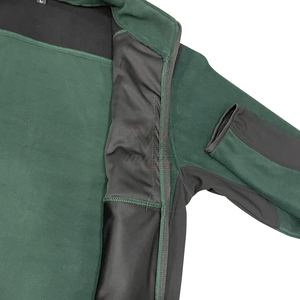 Vestes polaires coupe-vent pour hommes, vertes, à fermeture éclair intégrale, épaules renforcées noires, poche poitrine, pour la randonnée hivernale et les vêtements de travail en extérieur - Product Image 4