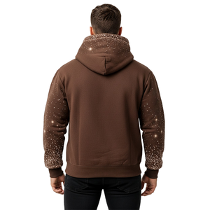 Sudadera con Capucha Personalizada para Hombre, Color Marrón, con Estampado, Forro Polar, Estilo Urbano, con Diseño de Pedrería - Product Image 4