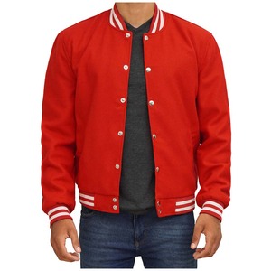 Custom Wholesale Leather Sleeves Chenille Embroidery Baseball Jacket Wool Red Letterman Jackets for <b>Men</b> - Product Image 3
