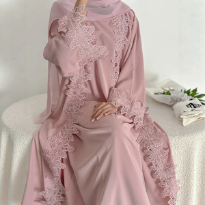 Abaya marron en dentelle brodée, robe musulmane à manches longues, robe traditionnelle pour tous les jours - Product Image 4
