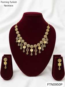 Women's Brass 18K <b>Gold</b> Plated Turkish Long Haram Necklace <b>Set</b> Lock Design Bridal Traditional Wedding Engagement - Product Image 2