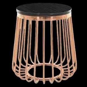 Round <b>Black</b> Top <b>Side</b> <b>Table</b> Rose Gold Flared Rod Base Minimalist Modern Handcrafted Eco Friendly Living Room Bedroom Furniture - Product Image 1
