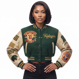 Custom embroidery chenille patch Design Logo Varsity <b>Jackets</b> Baseball <b>Jackets</b> Leather Sleeve Women's <b>Jackets</b> <b>Lady</b> <b>Crop</b> <b>Jackets</b> - Product Image 1