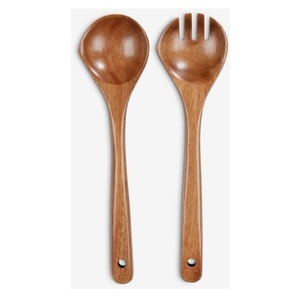 Ensemble d'ustensiles de cuisine en bois de teck naturel antiadhésif de style japonais pour servir les salades, cuillères en bois pour la cuisine, ustensiles en bois - Product Image 1