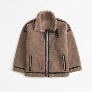 Wholesale Women's <b>Fleece</b> <b>Jacket</b> Stand Collar Zipper Closure Thick <b>Warm</b> Winter Coat Solid Color Contrast Trim Regular Fit - Product Image 5