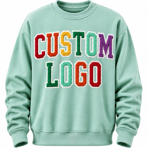Sudadera de cuello redondo con logotipo personalizado bordado en chenilla, unisex, corte regular, informal, de punto para otoño, 100% algodón en la parte delantera. - Product Image 1