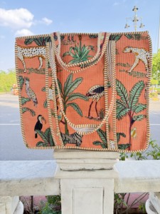 Conjunto de Bolsas de Lona Bohemias con Patrón de Jungla Bordado en Color Naranja para Compras en Todas las Estaciones - Product Image 3