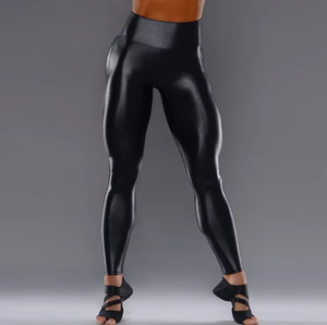 Leggings taille haute longueur intégrale, noirs unis, sans coutures, extensibles dans quatre directions, pour femmes - Product Image 2