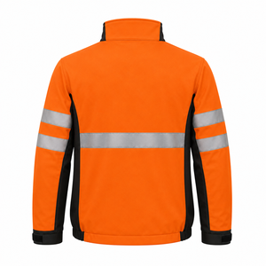 Veste de travail softshell orange haute visibilité avec bandes réfléchissantes, uniforme de sécurité industrielle, poches utilitaires, vêtements de protection pour l'extérieur - Product Image 3