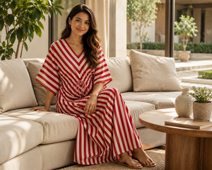 Classic Women Bohemian Flared Stripe Print <b>Kaftan</b> Dress Luxury Cotton Loungewear Wholesale Loose <b>Beach</b> Maxi Plus Size Outfits - Product Image 4