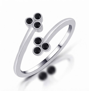 Rhaya Jewels Women's Elegant Rhodium Plated 925 Sterling Silver Black Onyx Bezel Setting <b>Dainty</b> Band Trendy Engagement <b>Ring</b> - Product Image 3