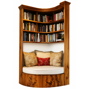 Architectural Concave Teak <b>Wood</b> Bookshelf for Cozy Corner - Product Image 1