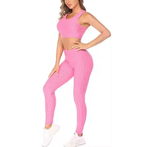 Custom Color Yoga Set Women High Waist Seamless <b>Crop</b> Top <b>Leggings</b> 2 Piece Activewear Full Length Sleeveless Sportwear - Product Image 3