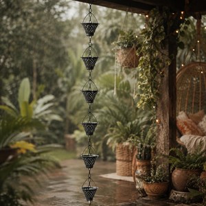 Cadena de Lluvia Artística de Metal, Alternativa a las Fuente de Agua Decorativas - Product Image 3