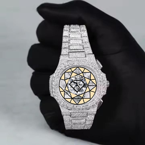 Luxury Men's Moissanite Encrusted Stainless Steel Analog Quartz <b>Watch</b> <b>Case</b> Crystal Push Button Hidden Clasp 46mm Eco-Friendly - Product Image 1