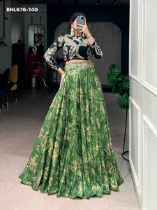 Modern Design Elegant Look Tussar Silk with Printed with Sequins & Thread Embroidery <b>work</b> <b>Belt</b> Lehenga-Blouse Woman Fashion - Product Image 5