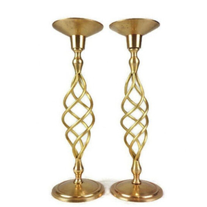 Antique <b>Brass</b> Trumpet Taper Candle Holders Set of 3 Vintage French Horn Style Metal <b>Candlesticks</b> for Home Decor And Wedding - Product Image 3