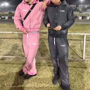 ชุดวอร์มมีฮู้ดผ้าฟลีซกันยับแบบยูนิเซ็กซ์ สีพื้น ซิปยาวเต็มตัว เสื้อและกางเกงเข้าชุด สวมใส่สบายๆ สำหรับฤดูใบไม้ร่วง ทรงปกติ - Product Image 3