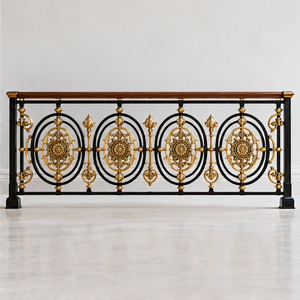 Barandilla de Hierro Forjado con Medallón y Trabilla Decorativa en Tono Dorado para Hoteles y Villas de Lujo - Product Image 2