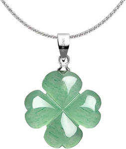 Collier pendentif trèfle à quatre feuilles en aventurine verte naturelle, bijou porte-bonheur fait main en pierres précieuses pour femme, vente en gros - Product Image 5