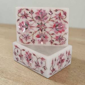 Boîte en marbre rose avec incrustation de nacre (MOP) – Boîte de rangement décorative et pour bijoux, artisanale et de luxe, vente en gros - Product Image 4