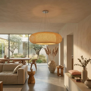 Grand Lustre en Rotin Tressé à la Main, Style Bohème Chic, Luminaire Suspendu Naturel, Éclairage Design pour Salon et Chambre, Fournisseur d'Usine - Product Image 2