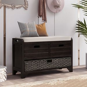 Fully Assembled Shoe <b>Storage</b> Bench with Removable Cushion and 2 Drawers Includes Removable <b>Basket</b> - Product Image 1