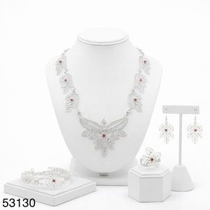 Elegante Juego de Collar y Pendientes de Mujer con Diseño de Hoja, Chapado en Oro y Circonitas, Cadena de Cuerda de 16 Pulgadas, Modelo 53129 - Product Image 2