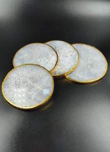 Natural agate stone <b>coaster</b> set with gold edge round drink <b>coasters</b> luxury table decor handmade <b>crystal</b> <b>coaster</b> set - Product Image 3