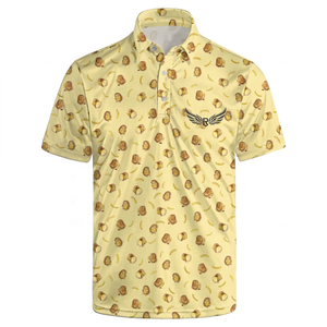 Camiseta de Golf de Manga Corta para Hombre, Color Amarillo Sólido, con Logotipo Frontal, Diseño Casual Transpirable de Poliéster/Algodón - Product Image 1