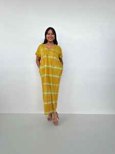 Robe de salon en jersey de coton pour femmes, style caftan marocain, tie-dye, col en V avec poches - Product Image 2